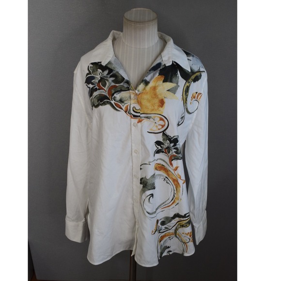 Chico's Tops - Chicos No Iron Floral Shirt Button Down Shirt 3 US 16 White Blouse Womens LS